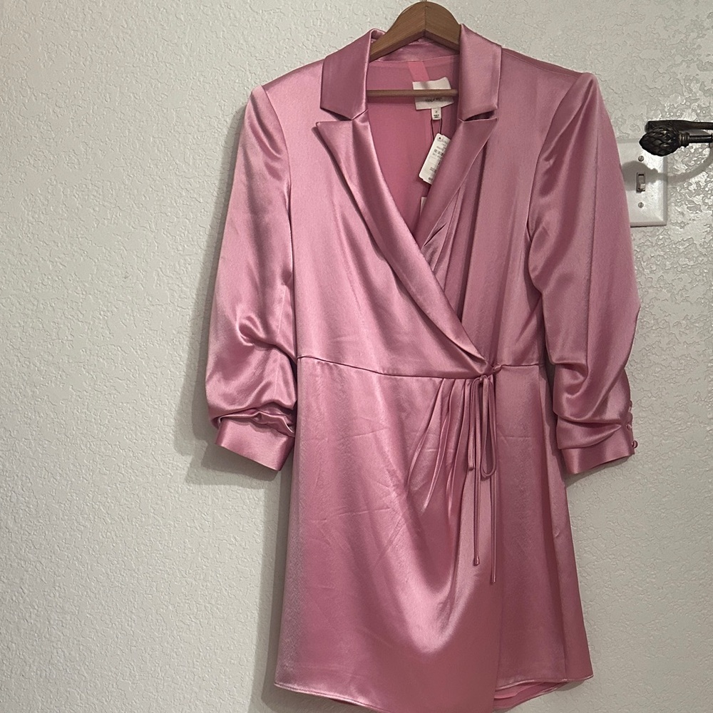 Cinq a Sept Pink Satin Wrap Dress